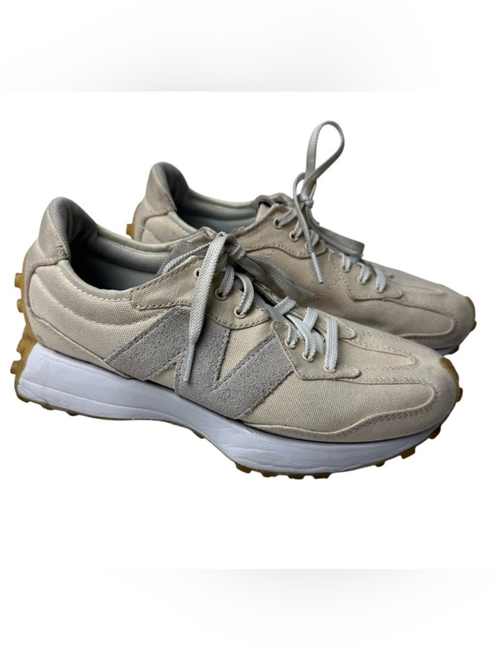 NEW BALANCE 327 Women's Sneakers Shoes Canvas Beige Tan SZ 7 70s Retro Comfort